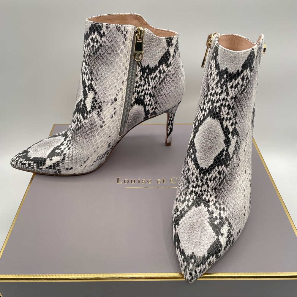 LOUISE ET CIE SID Black White Snake POINTY TOE BOOTS Womens Size 7 - Picture 3 of 12